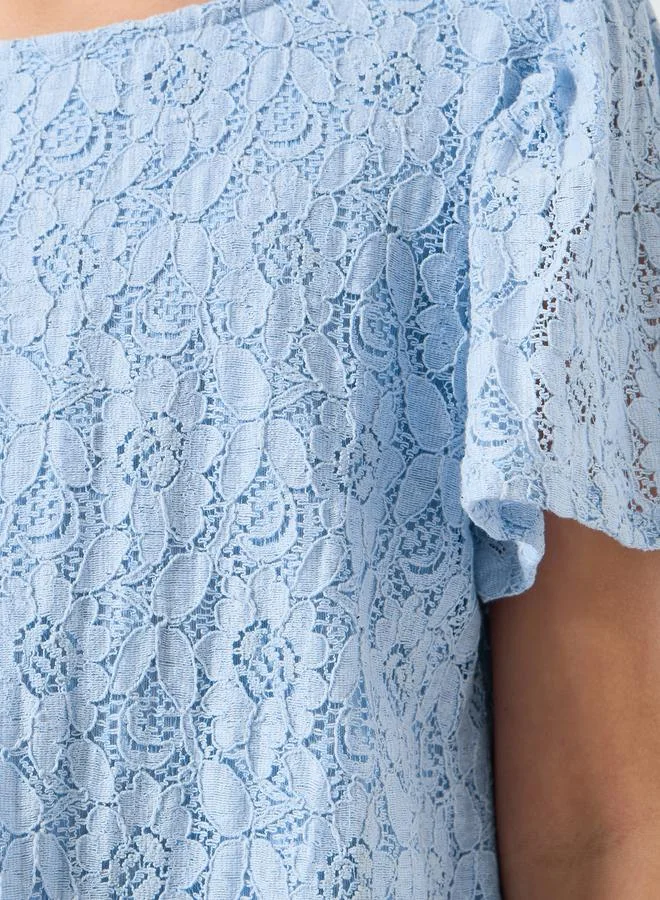 ستايلي فستان دانتيل بأكمام قصيرة